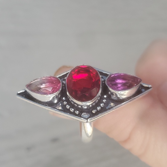New Garnet and Bi-Color Tourmaline 925 Silver Ring. - Picture 14 of 15